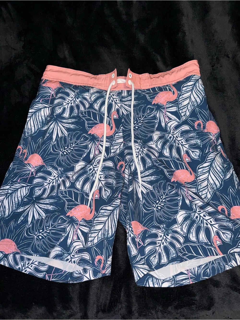 George Navy Swim Shorts with Pink Flamingo Print